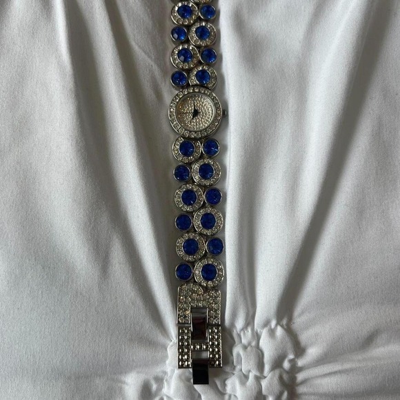 SILVER AND BLUE SUZANNA SOMERS RHINESTONE WATCH - Picture 6 of 6